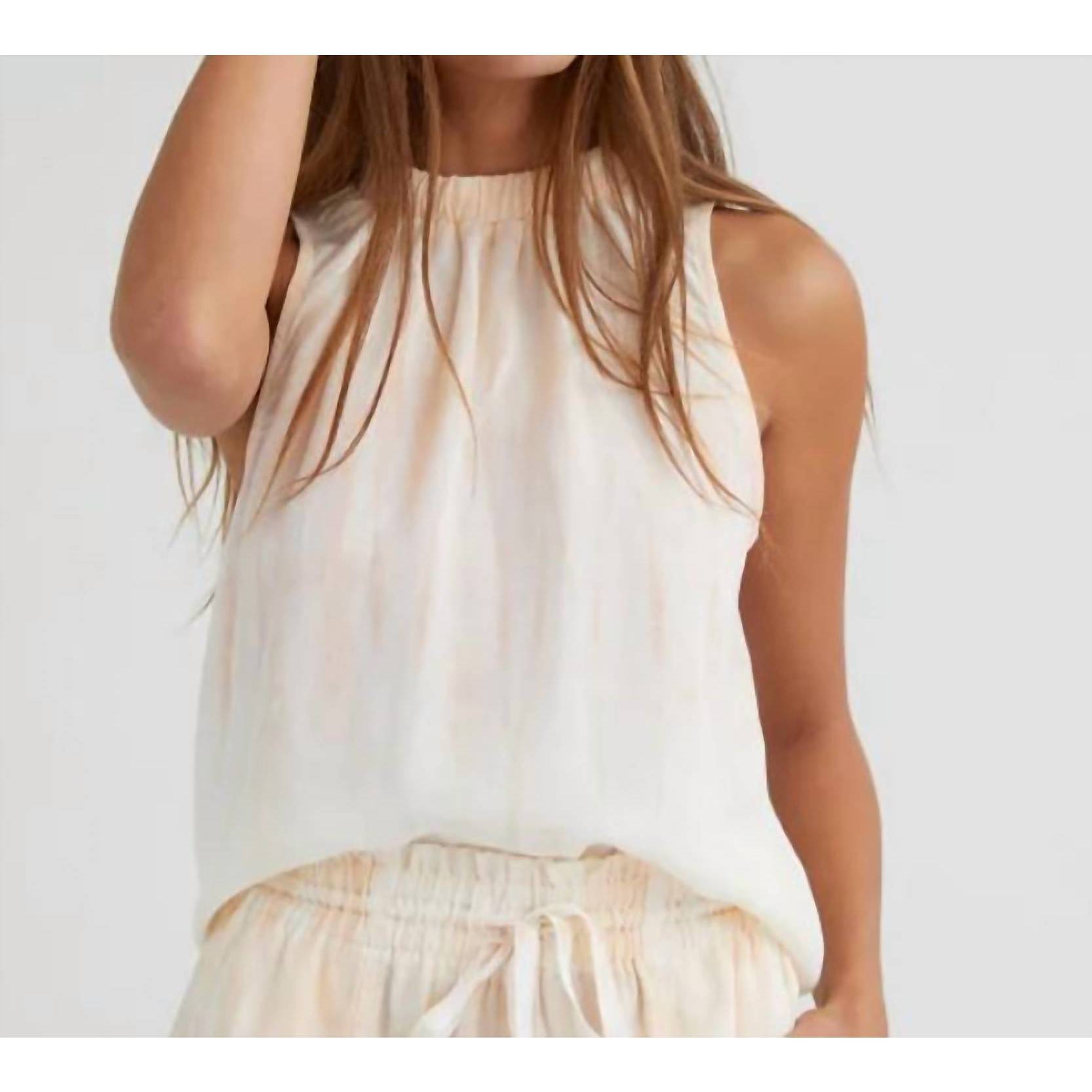 New Bella Dahl Elastic Neck Slveless Blouse In Sun Shadow Tie Dye